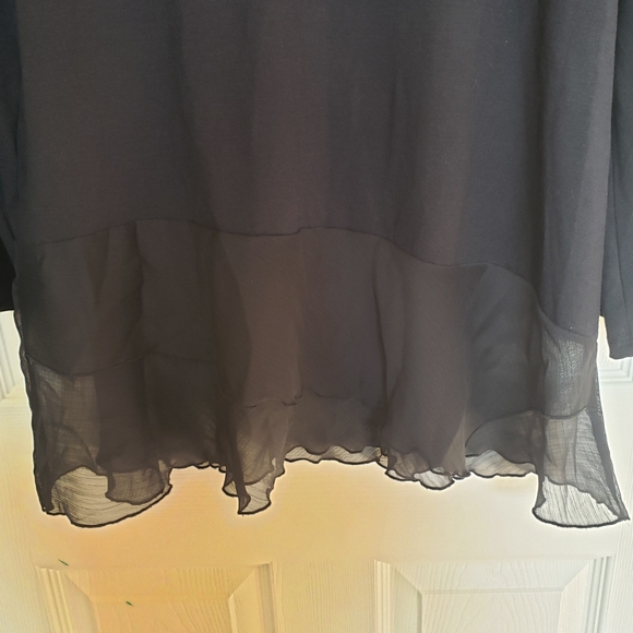 Soft Surroundings Black long sleeve with sheer tiered hem. Size L - Picture 3 of 9